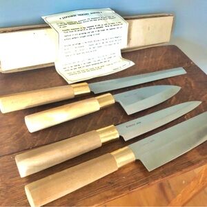 Japanese Hocho Knife Set with Wooden Handles